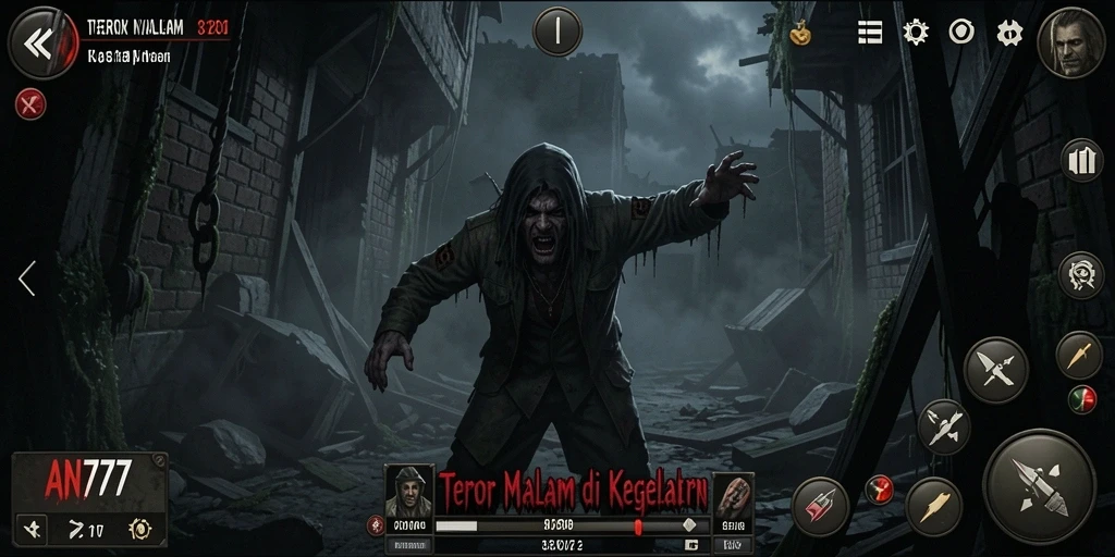 Screenshot AN777 menampilkan momen tegang saat menjelajahi lingkungan Horror.