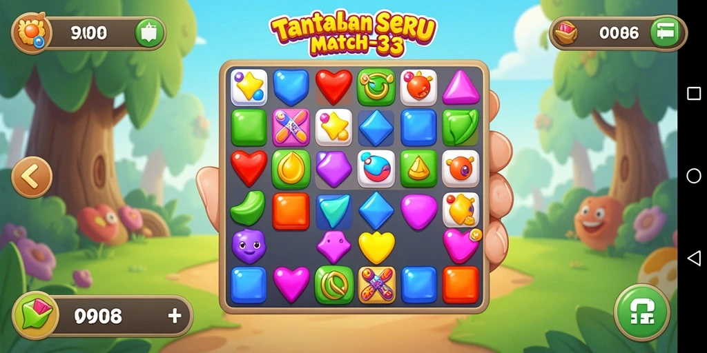 Tangkapan layar D06 menunjukkan gameplay Match-3 yang seru dan berwarna-warni.