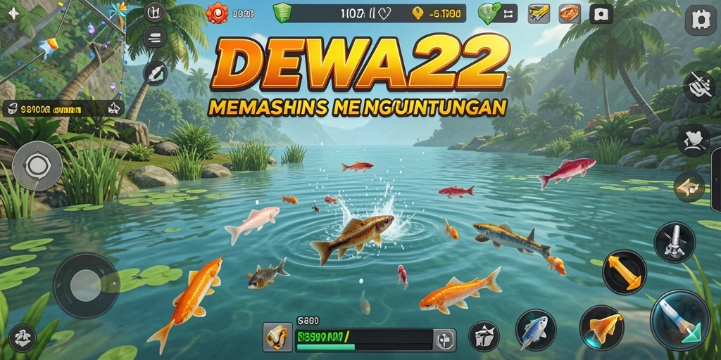 Gameplay DEWA22 dengan berbagai lokasi memancing yang menakjubkan.
