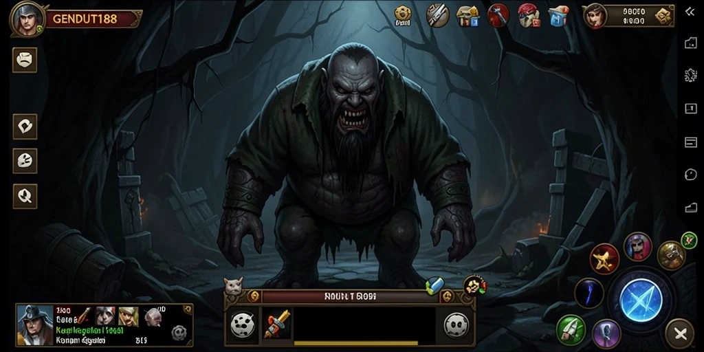 Screenshot menampilkan suasana seram dalam gameplay GENDUT188.