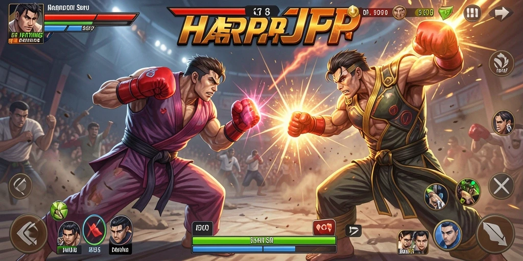 Gameplay seru di HARAPJP menampilkan pertarungan karakter yang mendebarkan.