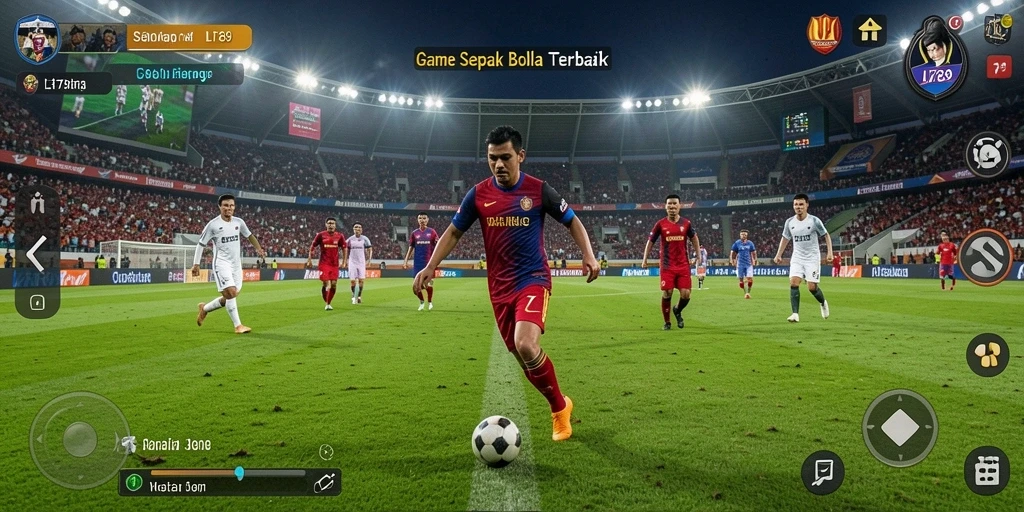 Tampilan gameplay LI789 yang penuh aksi dalam pertandingan sepak bola.