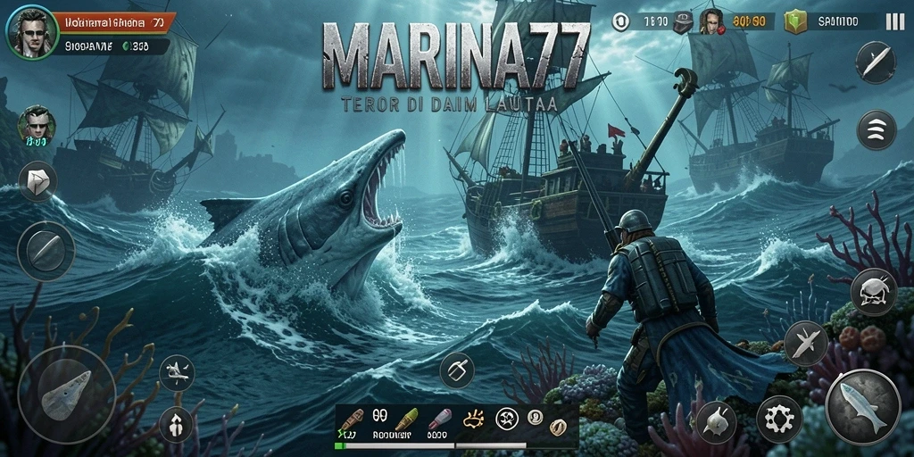 Tampilan layar gameplay MARINA77 dengan suasana menakutkan yang mendalam.