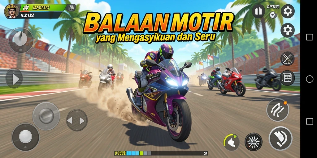 Tampilan gameplay mendebarkan dari balapan motor di MPO2121.