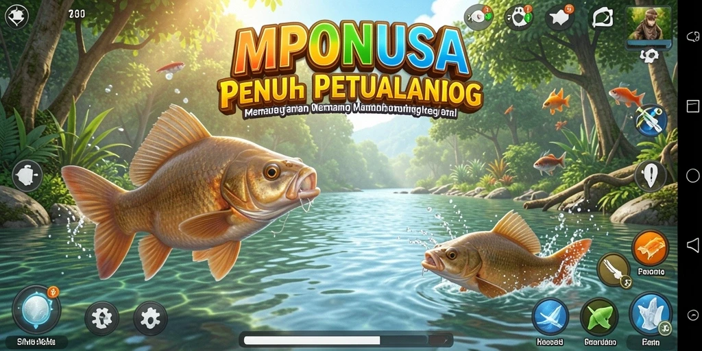 Tampilan gameplay <strong>MPONUSA</strong> yang menggambarkan suasana memancing yang menyenangkan.