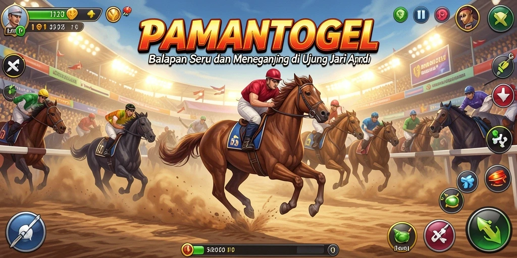 Screenshot gameplay <strong>PAMANTOGEL</strong> menunjukkan balapan mendebarkan di trek yang menantang.