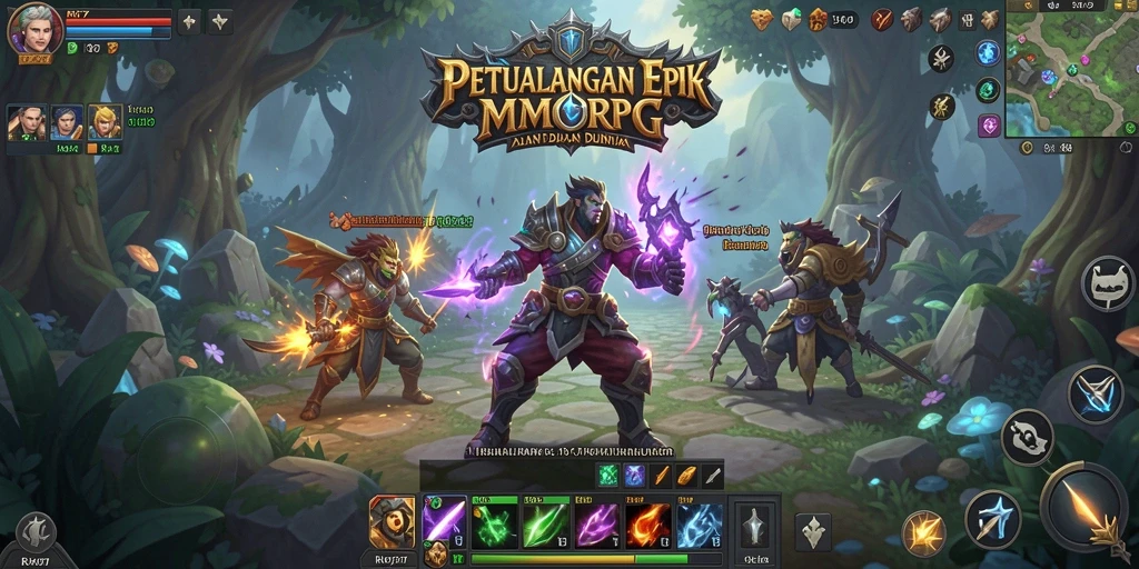 Screenshot dari gameplay MMORPG RK77 yang menampilkan aksi epik.