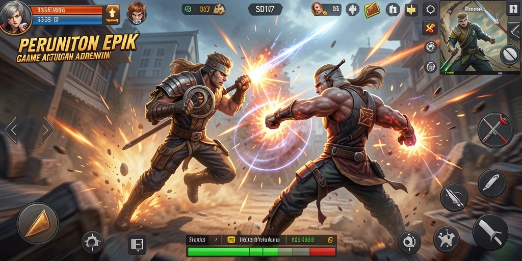 Screenshot utama SD107 menunjukkan gameplay aksi yang mendebarkan dan grafis tajam.
