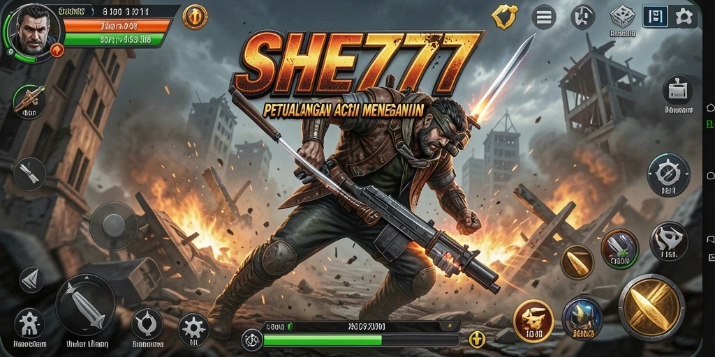 Screenshot menampilkan karakter utama dalam aksi seru di SHE777.
