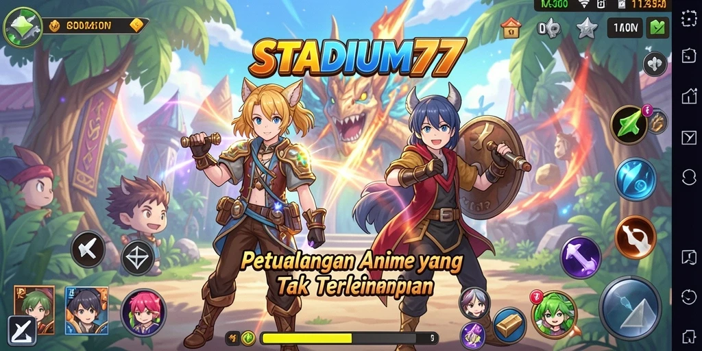 Screenshot STADIUM77 yang menunjukkan aksi pertarungan seru.